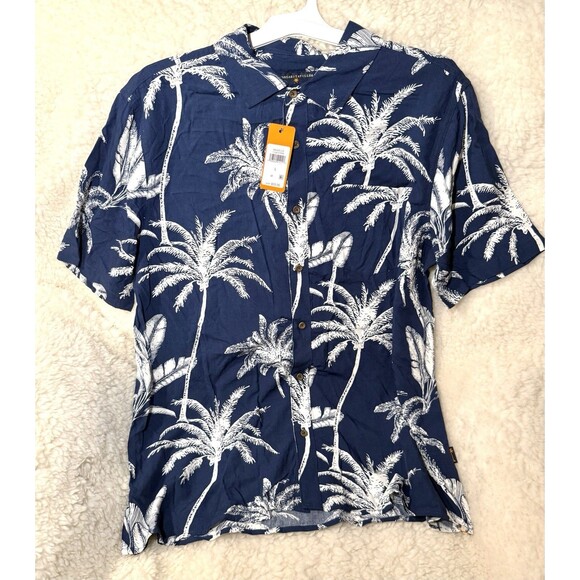 Margaritaville Casual Button Down Collared Men's Shirt Insignia Blue Palm Sz L - Picture 2 of 3